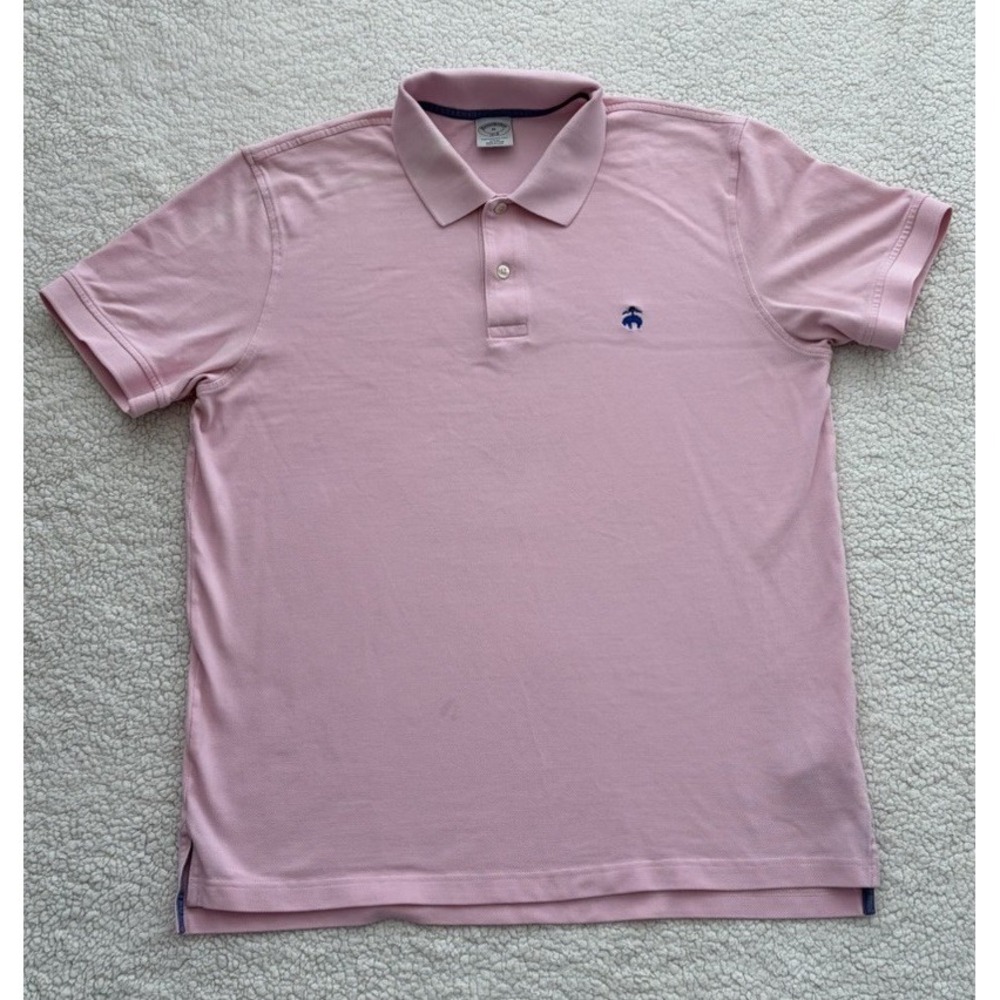 Mens Brooks Brothers Pink Pique Polo Shirt Performance Cotton Slim Fit Size XL